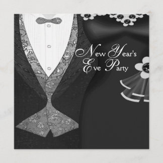 Invitación Vestido negro de esmoquin fiesta de año nuevo de c