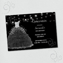 Invitación Vestido negro de quinceañera para velada con luces