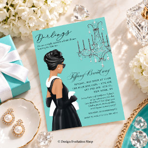 Invitación Vestido Negro Pequeño Bridal Shower Glam Azul