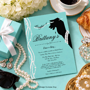 Invitación Vestido Negro Pequeño Brillo Azul para Despedida d