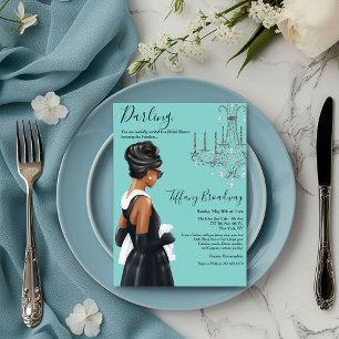 Invitación Vestido Negro Pequeño Brillo Azul para Despedida d