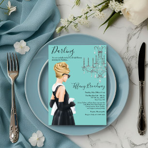 Invitación Vestido Negro Pequeño Brillo Azul para Despedida d