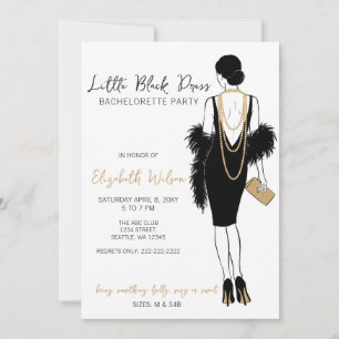 Invitación Vestido Negro Perlas Tacones Altos Fiesta de Despe