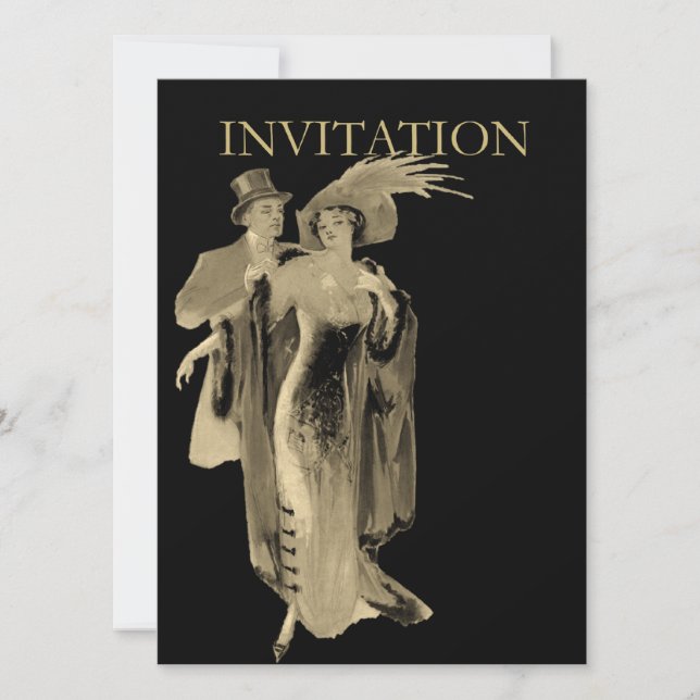 Invitación Vestido nocturno ~ Ilustracion vintage (Anverso)