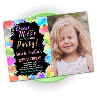 Invitación Vestido para el cumpleaños de Mess Paint con foto