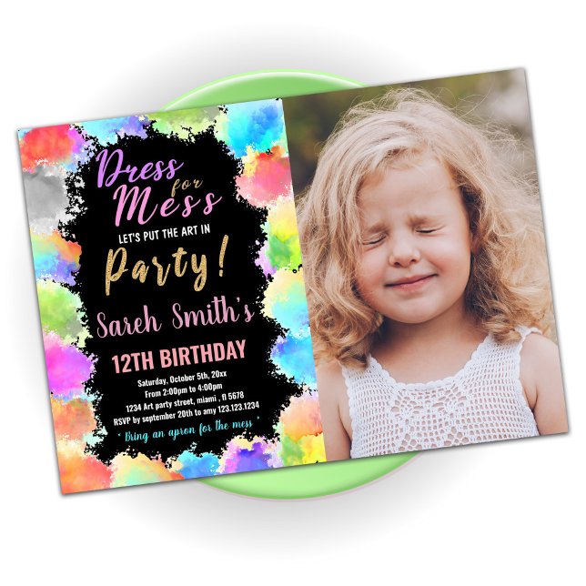 Invitación Vestido para el cumpleaños de Mess Paint con foto (Subido por el creador)