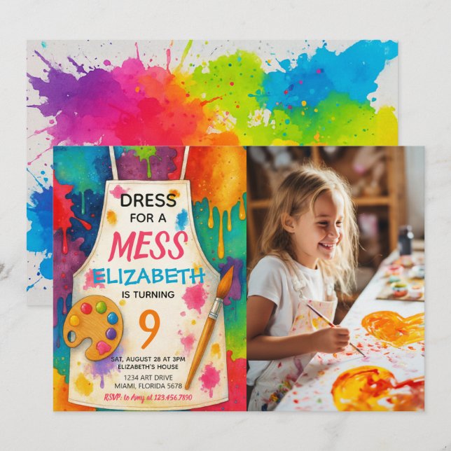 Invitación Vestido para una fiesta de cumpleaños de arte deso (Anverso / Reverso)