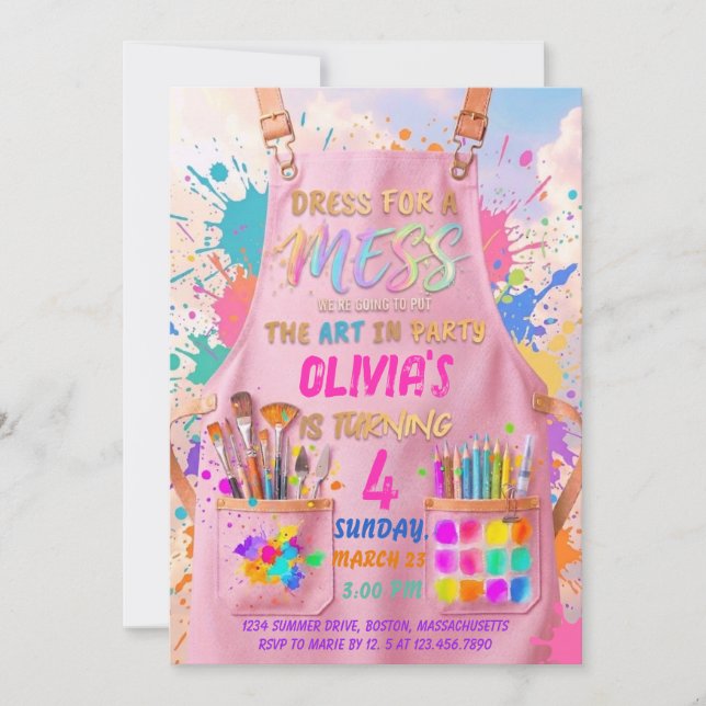 Invitación Vestido para una fiesta de cumpleaños de pintura a (Anverso)