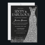 Invitación Vestido plateado 60 y fabuloso 60 Fiesta negro<br><div class="desc">Vestido plateado Sesenta y fabuloso 60º Fiesta Variaciones de Invitación Negra a la invitación y artículos coincidentes en nuestra tienda</div>