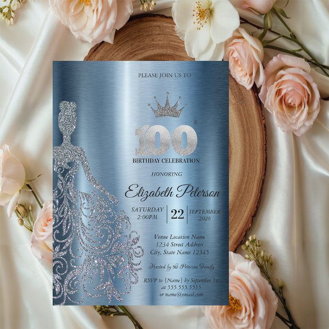 Invitación Vestido Plateado con Brillo, Diamantes Cumpleaños  (Subido por el creador)