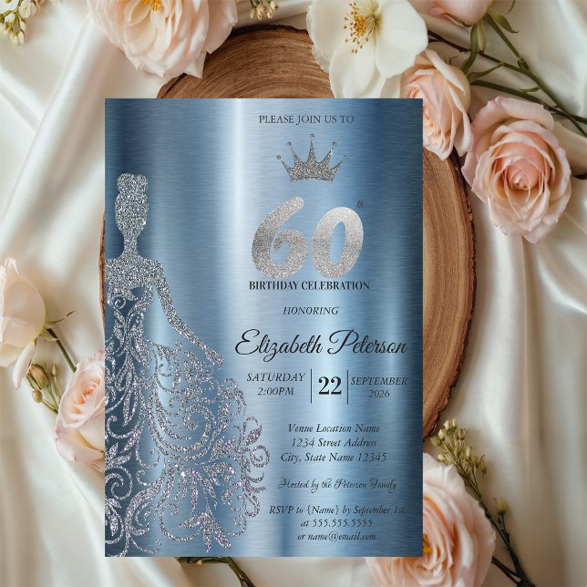 Invitación Vestido Plateado con Brillo, Diamantes Cumpleaños  (Subido por el creador)