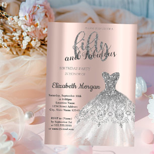 Invitación Vestido plateado, Cumpleaños 50 en rosa dorado Inv