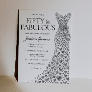 Invitación Vestido plateado elegante Fifty & Fab 50 cumpleaño