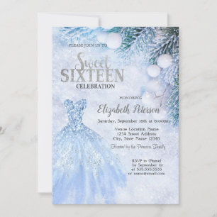 Invitación Vestido plateado invierno Wonderland dulce 16 Fies