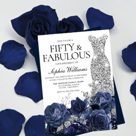 Invitación Vestido plateado Navy 50 y fabuloso cumpleaños