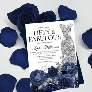Invitación Vestido plateado Navy 50 y fabuloso cumpleaños