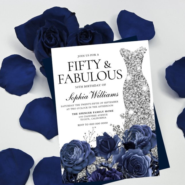 Invitación Vestido plateado Navy 50 y fabuloso cumpleaños (Subido por el creador)
