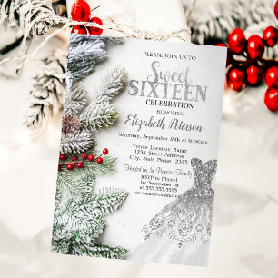 Invitación Vestido Plateado, Ramas de Pino Dulces Fiestas de