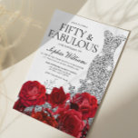 Invitación Vestido plateado Roses rojos enlucidos Fiesta de c<br><div class="desc">Vestido plateado Roses rojas tinto 50 cumpleaños fiesta - 50 y una invitación fabulosa Ver colección de coincidencias en Nicho y Nest Store Muchas gracias</div>