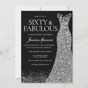 Invitación Vestido Plateado Sesenta y Fabuloso Cumpleaños 60 