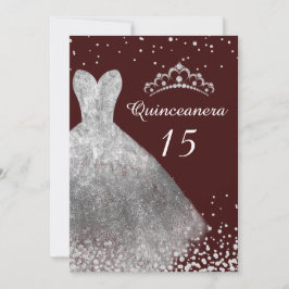 Invitación Vestido plateado vestido Borgoña Quinceanera Fiest