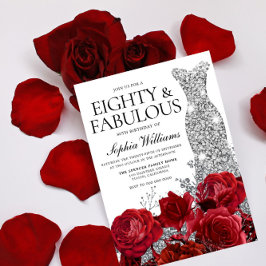 Invitación Vestido plateado vestido Roses Rojas 80 cumpleaños