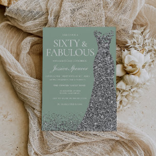 Invitación Vestido plateado y Sage Sesenta y fabuloso cumplea