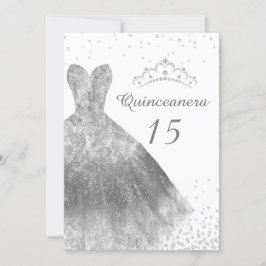 Invitación Vestido plateado y Tiara Quinceanera 15º cumpleaño