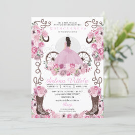 Invitación Vestido Princesa Rosa y Boots Quinceañera