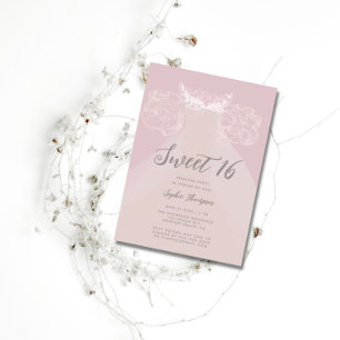 Invitación Vestido Princesa Ruffles Rubor Dulce Rosa 16 Fiest