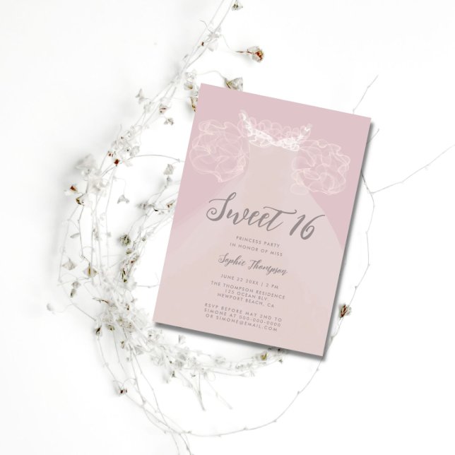 Invitación Vestido Princesa Ruffles Rubor Dulce Rosa 16 Fiest (Subido por el creador)
