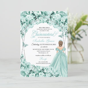 Invitación Vestido princesa verde claro Quinceanera