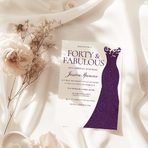 Invitación Vestido púrpura cuarenta y fabuloso cumpleaños núm