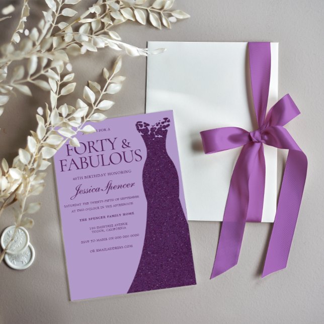 Invitación Vestido púrpura cuarenta y fabuloso Fiesta de cump (Subido por el creador)