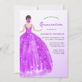 Invitación Vestido púrpura espumoso Ombre Quinceañera Cumplea