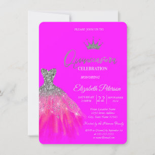 Invitación Vestido Purpurina adorable Tiara Fuschia Quinceane