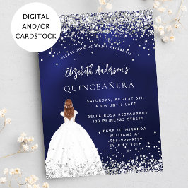 Invitación Vestido purpurina azul marino Quinceanera