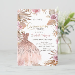 Invitación Vestido purpurina Boho Flores Quinceañera
