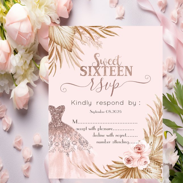 Invitación Vestido Purpurina bonito,Pampas, Dulce Rosa 16 RSV (Subido por el creador)