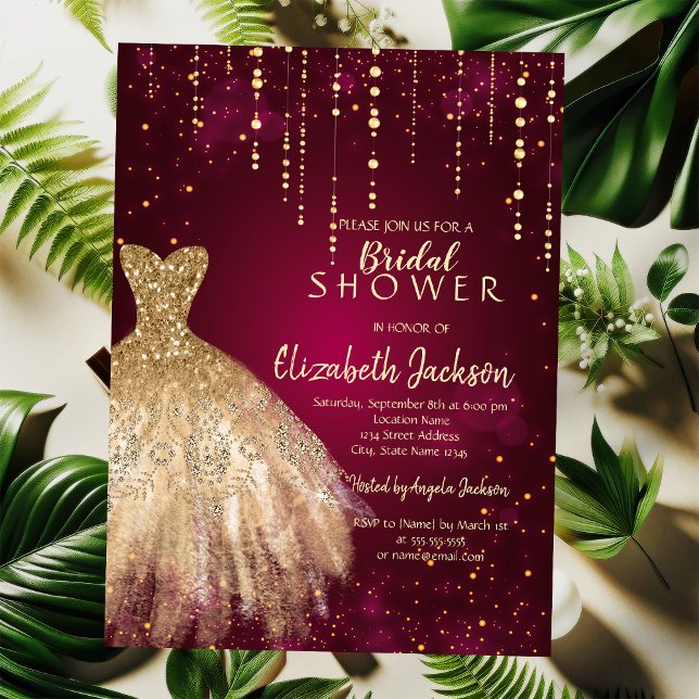 Invitación Vestido Purpurina de oro, ducha de novia de Confet (Subido por el creador)
