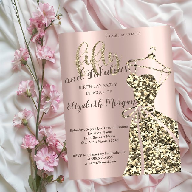 Invitación Vestido Purpurina de oro, fiesta de cumpleaños 50  (Subido por el creador)