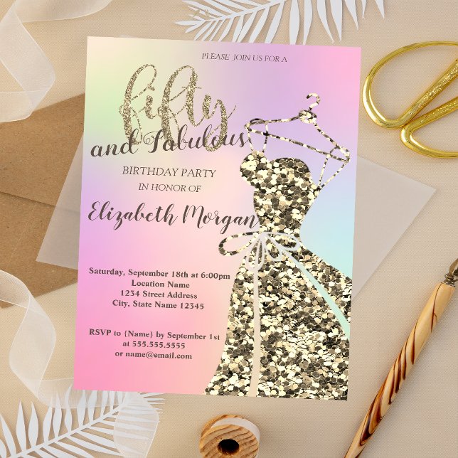Invitación Vestido Purpurina de oro, fiesta de cumpleaños núm (Subido por el creador)