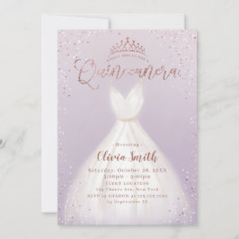 Invitación Vestido purpurina de oro rosa púrpura quinceañera