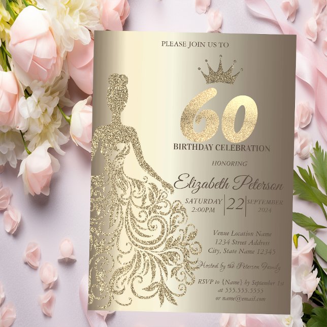Invitación Vestido purpurina, Diamantes Champagne 60 cumpleañ (Subido por el creador)