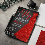 Invitación Vestido Purpurina elegante | Cincuenta y fabuloso<br><div class="desc">Celebre con estilo con estas elegantes y modernas invitaciones al cumpleaños número 50 de este vestido de purpurina rojo. El diseño es fácil de personalizar y sus huéspedes se sentirán encantados cuando reciban estas elegantes invitaciones.</div>