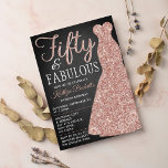 Invitación Vestido Purpurina elegante | Cincuenta y fabuloso<br><div class="desc">Celebre con estilo con estas elegantes y modernas invitaciones al cumpleaños número 50 con el vestido de purpurina rosa de oro. El diseño es fácil de personalizar y sus huéspedes se sentirán encantados cuando reciban estas elegantes invitaciones.</div>