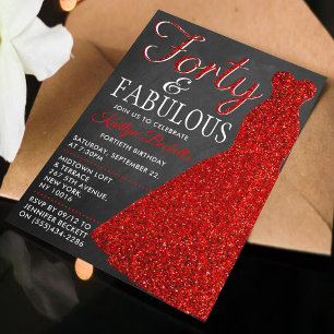 Invitación Vestido Purpurina elegante   Cuarenta y fabulosos
