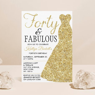 Invitación Vestido Purpurina elegante   Cuarenta y fabulosos