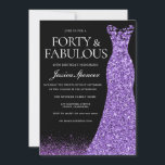 Invitación Vestido Purpurina morado vestido 40 Fiesta de cump<br><div class="desc">Vestido Purpurina púrpura vestido 40 cumpleaños Invitación de fiesta También disponible como descarga digital Variaciones a la invitación y artículos coincidentes en nuestra tienda</div>