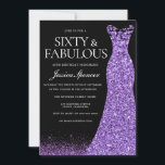 Invitación Vestido Purpurina morado vestido fiesta de cumplea<br><div class="desc">Vestido Purpurina púrpura vestido 60ª Invitación de fiesta de cumpleaños Disponible como invitación electrónica digital Variaciones a la invitación y artículos coincidentes en nuestra tienda</div>